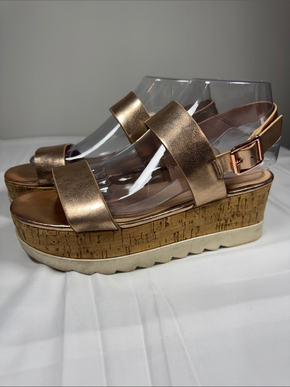 Madden Girl Rose Gold Cork Platform Sandal 8 leather - Picture 5 of 8